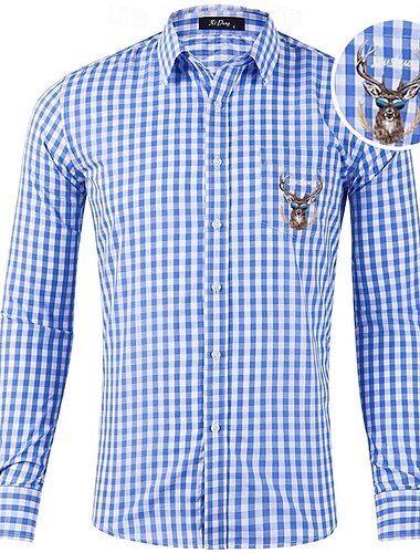  Oktoberfest Kostkovaný vzor Košile Lederhosen Jelení tisk Bavorský němčina Louky Pánské Karneval Pivní festival Tradiční Styl Tkanina Tričko