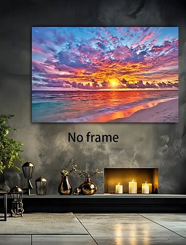  鮮やかなモルディブの夕日のキャンバスアート、フレームレスのモダンな海の景色のポスター。リビングルームや寝室の装飾に最適です。