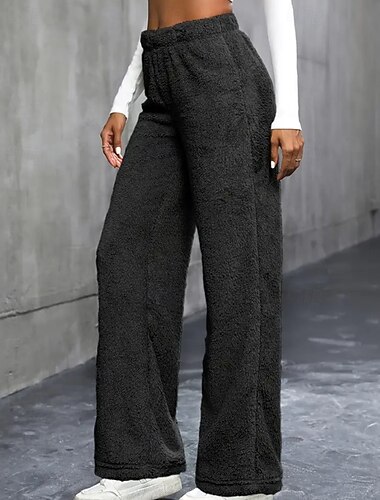  Femmes Pantalon en polaire Jambe large Slacks Streetwear Occasionnel Longueur complète Naturel Uni Taille Élastique Confortable Fête Sortir Week-end Gris Noir Blanche Kaki Automne Coupe régulière