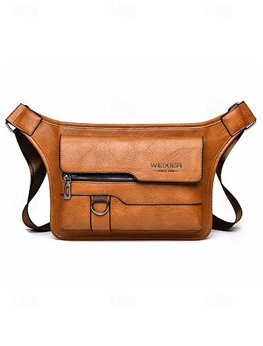  Bolso bandolera de piel sintética para hombre con múltiples bolsillos: bolso bandolera informal para viajes de negocios, para desplazamientos diarios y actividades al aire libre.