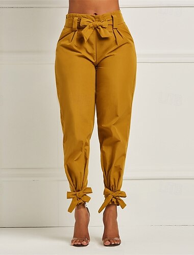 女性用 テーパードパンツ パンツ ファッション ストリートファッション 全長 ハイウエスト 平織り 弾性ウエスト 通気性 快適 ストリート デイリーウェア お出かけ ブラック イエロー グリーン 春 秋 レギュラー