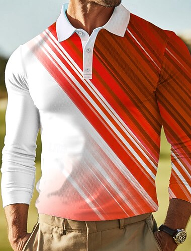  Herren Abstrakt Geometrisch Polo Langarm Polo-Shirts Revers Lässig Outdoor Athleisure Alltagskleidung 3D-Druck Knöpfe Frühling Herbst Winter Rote Blau Purpur