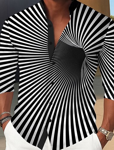  Ανδρικά 3D Εκτύπωση Τρύπα Πουκάμισο Πουκάμισο με γιακά Μακρυμάνικο Μόδα Casual Καθημερινή Ένδυση Αργίες Άνοιξη Φθινόπωρο Μανδαρίνο Κολλάρο Κορδέλα Κολάρο 3D εκτύπωση Πουκάμισα με κουμπιά