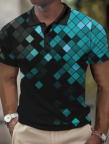  Per uomo Geometrico Magliette Polo a Nido d'Ape Maglia da golf Manica Corta Magliette polo Camicie con Colletto Casual Abbigliamento da vacanza Abbigliamento Formale Abbigliamento da festa Stampa 3D