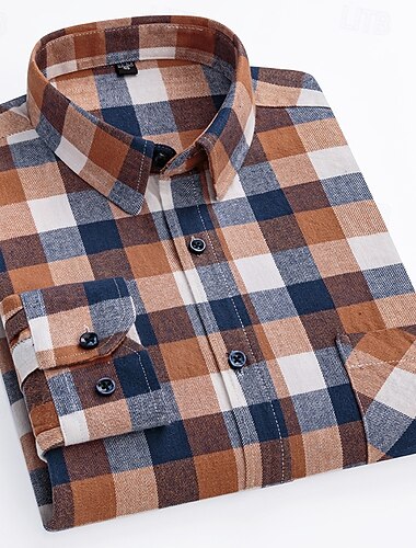  Per uomo Camicia Camicia di flanella Camicia a quadri Camicia con Bottoni Sopracamicia A Quadri / A Righe / Chevron / Rotondo Abbigliamento quotidiano Abbigliamento Aziendale Rosa chiaro Blu navy