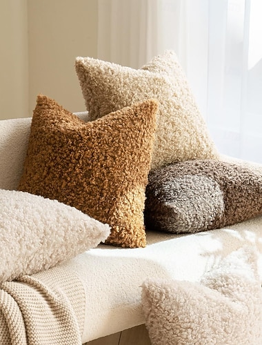  Copricuscini in pile di peluche, copricuscini in sherpa morbido e spesso, tinta unita, stile nordico moderno per divano o camera da letto, federe decorative quadrate.