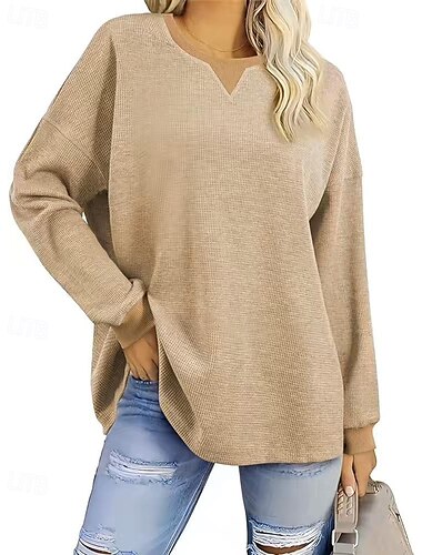  Mulheres Moletom camisolas Tecido Roupa de rua Casual Manga Longa Gola Redonda Tops regulares Rua Para Noite Patchwork Preto Branco Verde cáqui Cinzento Outono