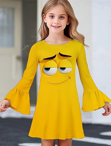 Mädchen' 3D Cartoon Kleid Rüschenkleid Langarm Sommer Frühling Urlaub Täglich Ferien Schön Süß Kinder 4-12 Jahre Freizeitkleid Knielang Normale Passform
