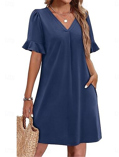  Per donna Mini Abito Abito Estivo Casual Quotidiano Vestibilità regolare Semplice Manica Corta Scollo a V Nero Blu Fucsia Verde Estate