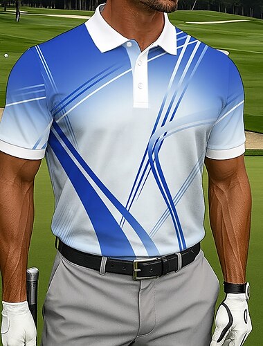  Per uomo Polo Casuale Sportivo Collo ripiegato Manica Corta Moda Tempo libero Geometrico Golf Stampa 3D Bottoni Estate Viola Blu lago Blu Polo