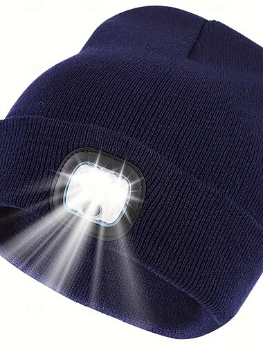 Boné de inverno com iluminação LED recarregável por USB atualizado - alto brilho, bateria de longa duração, 9 cores (preto/cinza/azul/amarelo/laranja/rosa/verde/vermelho/marinho) para caminhadas