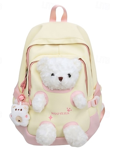  Zaino scolastico giallo e rosa per bambine con design a forma di orsetto di peluche, grazioso e leggero zaino per bambini dell'asilo e della scuola elementare