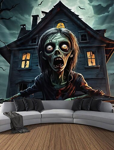  halloween függő gobelin zombi fénykép háttér töklámpás falikép nagy gobelin falfestmény dekoráció takaró függöny otthon hálószoba nappali dekoráció halál szelfi