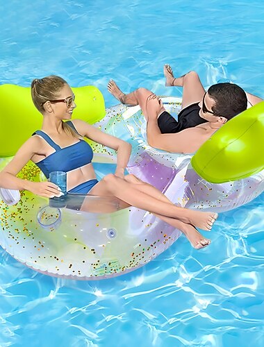  Salvagente gonfiabile a forma di nuvola per 2 persone con schienale e portabicchieri integrati - materiale in PVC resistente, design verde brillante per il divertimento in piscina.