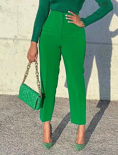  Mulheres Social Calças cônicas Calças Moda Roupa de rua Comprimento total Cintura Alta Tecido Bolsos Respirabilidade Confortável Rua Roupa Diária Para Noite Preto Amarelo Vermelho Verde Primavera