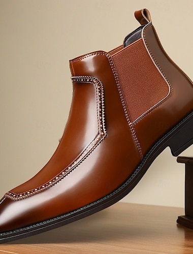  Homens Botas Botas Chelsea Caminhada Vintage Casual Pele PU Confortável Antiderrapante Quente Botas / Botins Mocassim Vermelho Escuro Preto Amarelo Outono Inverno