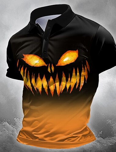  Halloween Ανδρικά Κολοκύθα Πόλο Κοντομάνικο Μπλουζάκια πόλο Πουκάμισα με γιακά Καθημερινό Φρίκης Σκούρο ΕΞΩΤΕΡΙΚΟΥ ΧΩΡΟΥ Ένδυση γυμναστικής και άθλησης Φεστιβάλ στολή 3D εκτύπωση Κουμπιά Καλοκαίρι