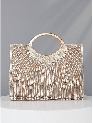  Γυναικεία βραδινή τσάντα clutch με στρας και στρογγυλή λαβή – αστραφτερό χρυσό κρυστάλλινο πορτοφόλι για κοκτέιλ πάρτι, γάμους και επίσημες εκδηλώσεις