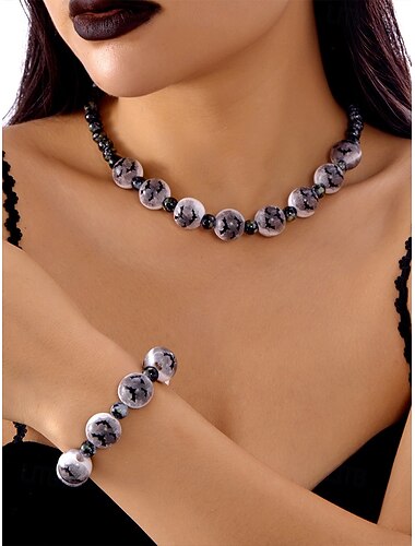  Ensemble collier et bracelet de perles d'Halloween pour femmes – perles colorées en forme d'yeux et de citrouille, style mignon et effrayant pour les fêtes et le cosplay