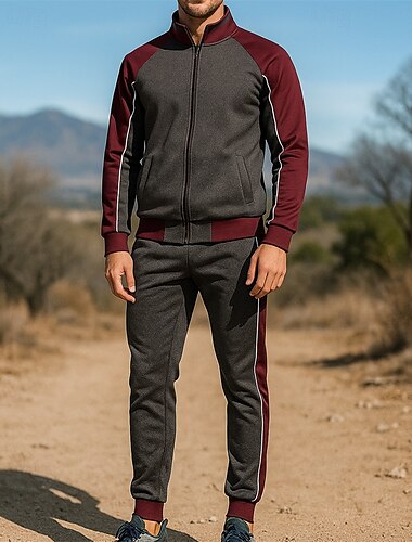  Herren Trainingsanzug Jogginghose Vollreißverschluss Athleisure Herbst Langarm Sonnenschutz Winddicht Leicht Angeln Wandern Laufen Sportbekleidung Sportkleidung Farbblock Schwarz Blau Dunkelblau