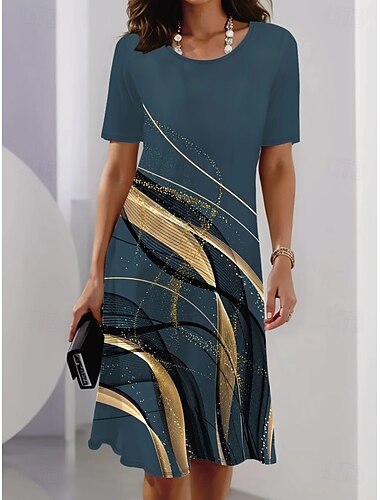 女性用 ミニドレス T シャツドレス サンドレス シフトドレス A ラインドレス 旅行度假风 カジュアル ボヘミアン パーティー ビーチ レギュラー オンブル’ グラフィック 幾何学模様 半袖 クルーネック ブラック ワイン ブルー スカイブルー 夏 春