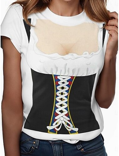 Oktoberfest Per donna Maglietta Grafico Moda Elegante Moderno Manica Corta Girocollo Top Regolari Quotidiano Weekend Stampa 3D Nero Bianco Marrone Verde Estate Primavera   Oktoberfest Per donna Maglietta Grafico Moda Elegante Moderno Manica Corta Girocollo Top Regolari Quotidiano Weekend Stampa 3D Nero Bianco Marrone Verde Estate Primavera