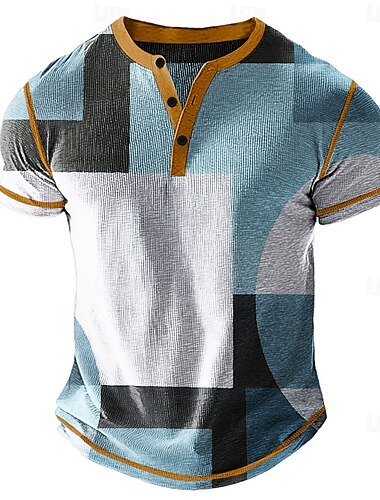  Pánské Grafika Barevné bloky Tričko Henley Waffle Tričko Krátký rukáv Denní Retro Klasické Outdoorové sporty Ležérní Dovolená Léto Jaro Jaro léto Jezerní modrá Fialová Khaki Henley Tričko Henley