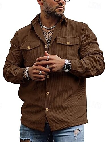  Herren Leichte Jacke Cordjacke Cargo-Jacke Freizeitjacke Urlaub Täglich Tasche Frühling Herbst Einfach Mode Klassisch Revers Regulär Schwarz Marineblau Braun Beige Grau Jacken