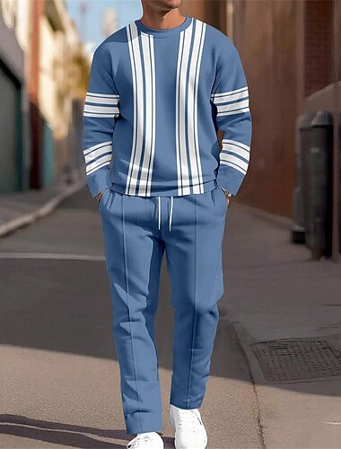  Hombre Sudadera Tracksuit Azul Piscina Naranja Verde Trébol Cuello Barco A Rayas 2 Piezas Deporte Diario Festivos Poliéster Ropa de calle Básico Casual Primavera Otoño Ropa Sudaderas con capucha