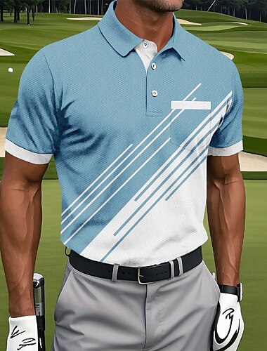 Męskie Geometryczny Tenké Gra polo Krótki rękaw Koszulki polo Koszule z kołnierzykiem Odzież sportowa Codzienny Na zewnątrz Athleisure Dzienne zużycie Kieszeń Druk 3D Guziki Lato Czarny Granatowy