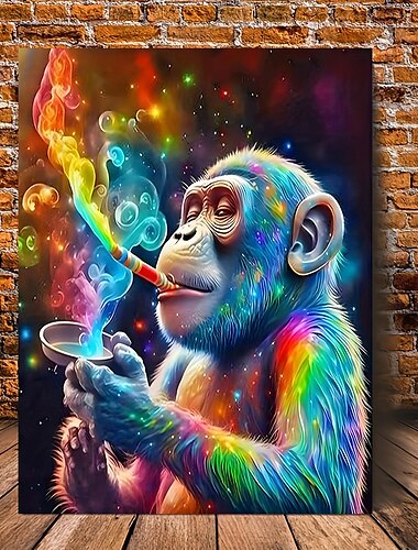  Impression sur toile représentant un singe fumant une pipe - Motif cosmique coloré sans cadre pour la maison, la chambre, la cuisine, le salon, la salle de bain, l'hôtel, le café, le bureau,