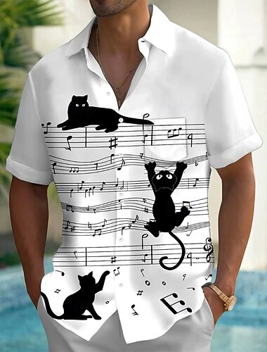  Homens Diretores de bordo Animal Gato Camisa Social camisa de verão camisa de botão Manga Curta Moda Casual Ao ar livre Férias Dia a Dia Verão Primavera Aberto para a Lateral Impressão 3D camisas de