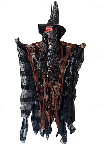  Halloween-decoraties voor buiten - hangende Halloween-schedel-geestdecoratie met gloeiende ogen, Halloween-spookhuis-rekwisieten en feestdecoratie, geschikt voor binnen- en buitendisplays