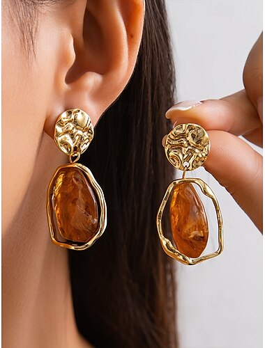  Boucles d'oreilles pendantes irrégulières en résine pour femmes – bijoux tendance en alliage d'or texturé pour fêtes, mariages et tenues décontractées chics