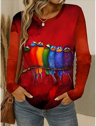  Pasqua Per donna Maglietta Ombre Grafico Animale Vintage Elegante Classico Manica Lunga Girocollo Top Regolari Quotidiano Stampato Rosso Blu Verde Grigio Estate Primavera Autunno