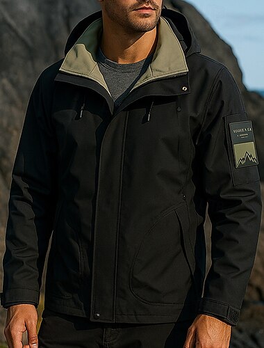  Herre Vindtett jakke Softshell jakke Turjakke Utendørs Termisk Vanntett Vindtett Varm Turantrekk Turklær Vår Høst Topper Camping / fotturer / grotting Løp Helfarge Svart Militærgrønn Kakifarget