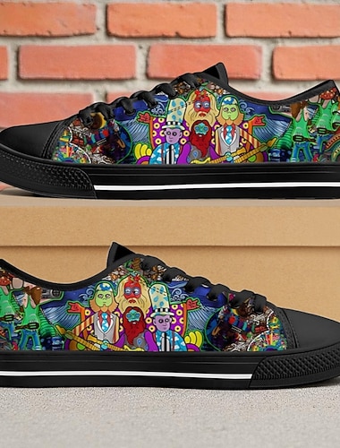 farverige herresneakers med abstrakt print i lærred – lette, afslappede snøresko til streetwear, rejser og weekendture