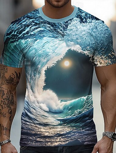  Herr Hav 3D T-shirt Kortärmad T-shirt 3D-tryck Rund hals Skjorta drivna Designer Fest Gata Ledigt Gul Blå Sommar Vår Alla årstider Kläder S M L XL XXL XXXL