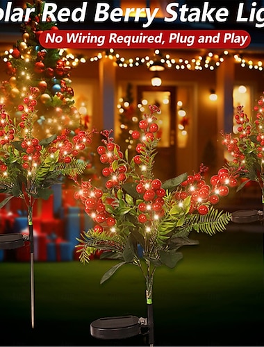  1pc solaire rouge fruit en forme de LED extérieur cour pelouse lumière simulation plante verte haut de gamme sentiment jardin sol lumière décoration atmosphère lumière