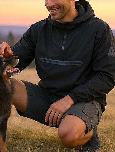  Men's Hiking top Long Sleeve Hooded Top Outdoor Waterproof Windproof Quarter-Zip Polyester Black White Red Fishing Camping / Hiking / Caving Running