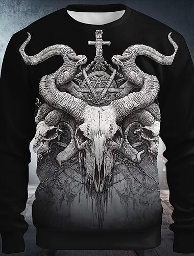  Halloween Herren Teufel Sensenmann Pullover Sweatshirt Sweatshirt mit Kapuze Rundhalsausschnitt Punk 3D-Druck Urlaub Ferien Schwarz 1 Schwarz Rundhalsausschnitt 3D Grafik Herbst Ganzjahres Designer