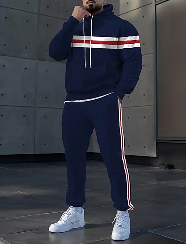 Homme Rayé 2 pièces Ensembles de sweat-shirts 3D Survêtement Sweat à Capuche manche longue Pantalon long À capuche Sportif Décontracté Quotidien Athleisure Impression 3D Bloc de Couleur Printemps