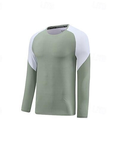  Herre Performance skjorte Sport-T-shirt Langærmet Rund hals Toppe Udendørs Hurtigtørrende Svedreducerende lugtdæmpende Åndbart Polyester Patchwork Lys pink Blå Himmelblå Tennis Træning Atletik