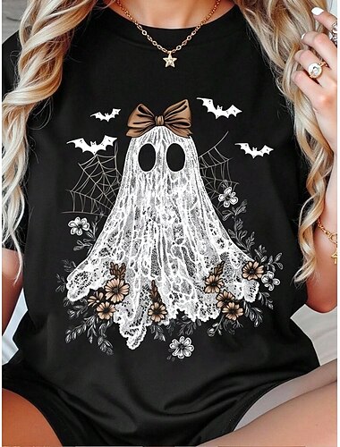  Womens T shirt Ghost Graphic Skull Vintage Stylish Classic Short Sleeve Crew Neck Round Neck Regular Tops Daily Weekend Print Black Summer Spring Fall
