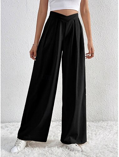  Dames Breed Been Broeken Streetwear Casual Lang Hoge taille Effen Ademend Zacht Micro-elastisch Vakantie Straat Alledaagse kleding Zwart Roze Lichtblauw Abrikoos Herfst Normale pasvorm