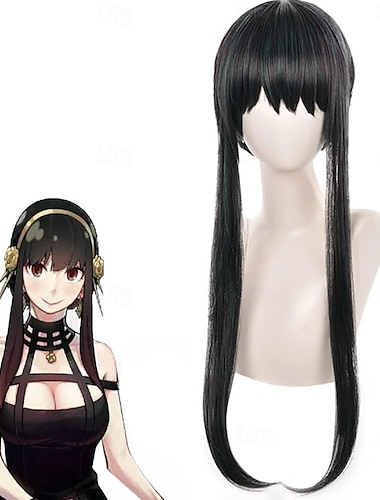  アニメ ヨル・フォージャー コスプレウィッグ スパイファミリー コスプレウィッグ 黒 ロング ストレートヘア