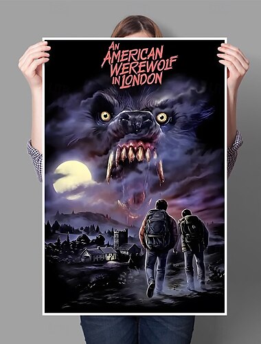  Poster in tela riutilizzabile in stile classico - "Un lupo mannaro americano a Londra" da parete per camera da letto, soggiorno e corridoio - idea regalo unica per gli appassionati di film