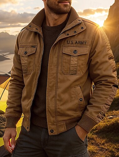  Per uomo Giacca cargo in pile Cotone Inverno All'aperto Calore Termico Top Nero Verde Cachi