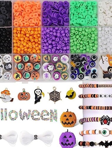  Kit per la creazione di braccialetti di perline di argilla di Halloween da 2086 pezzi, set di gioielli fai da te con ciondoli a forma di zucca fantasma e pipistrello, lavoretti di Halloween per