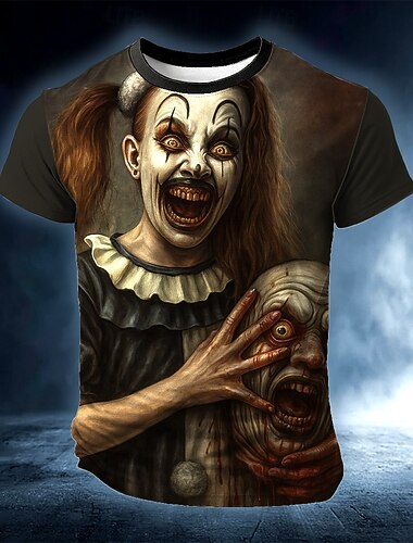  Halloween Homme Illusion d'optique Clown effrayant 3D Pitre T-shirt Manche Courte T-shirt Impression 3D Col ras du cou Chemise Exagéré Designer Horreur Soirée Rue Occasionnel Noir Été Printemps